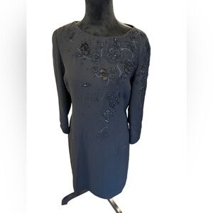 Armani Collezioni Black Beaded Long Sleeve Dress